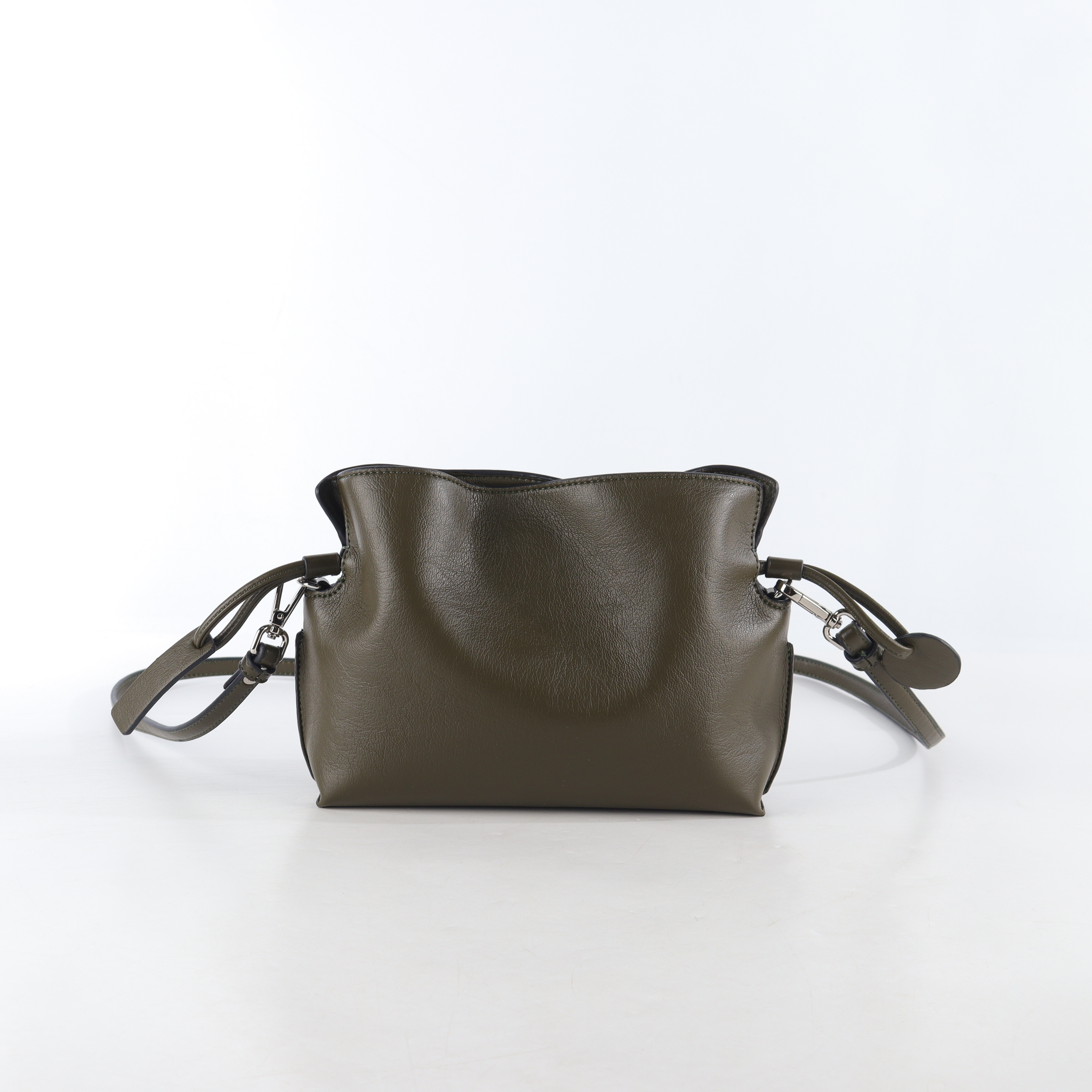 Olive Green Soft Leather Mini Crossbody Bag - Minimalist Everyday Shoulder Purse